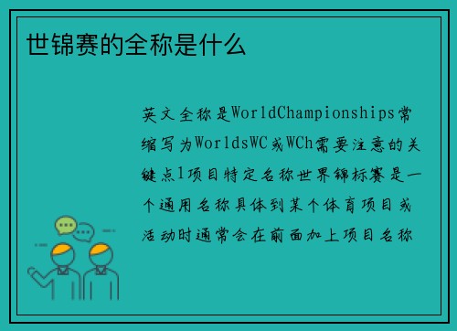 世锦赛的全称是什么